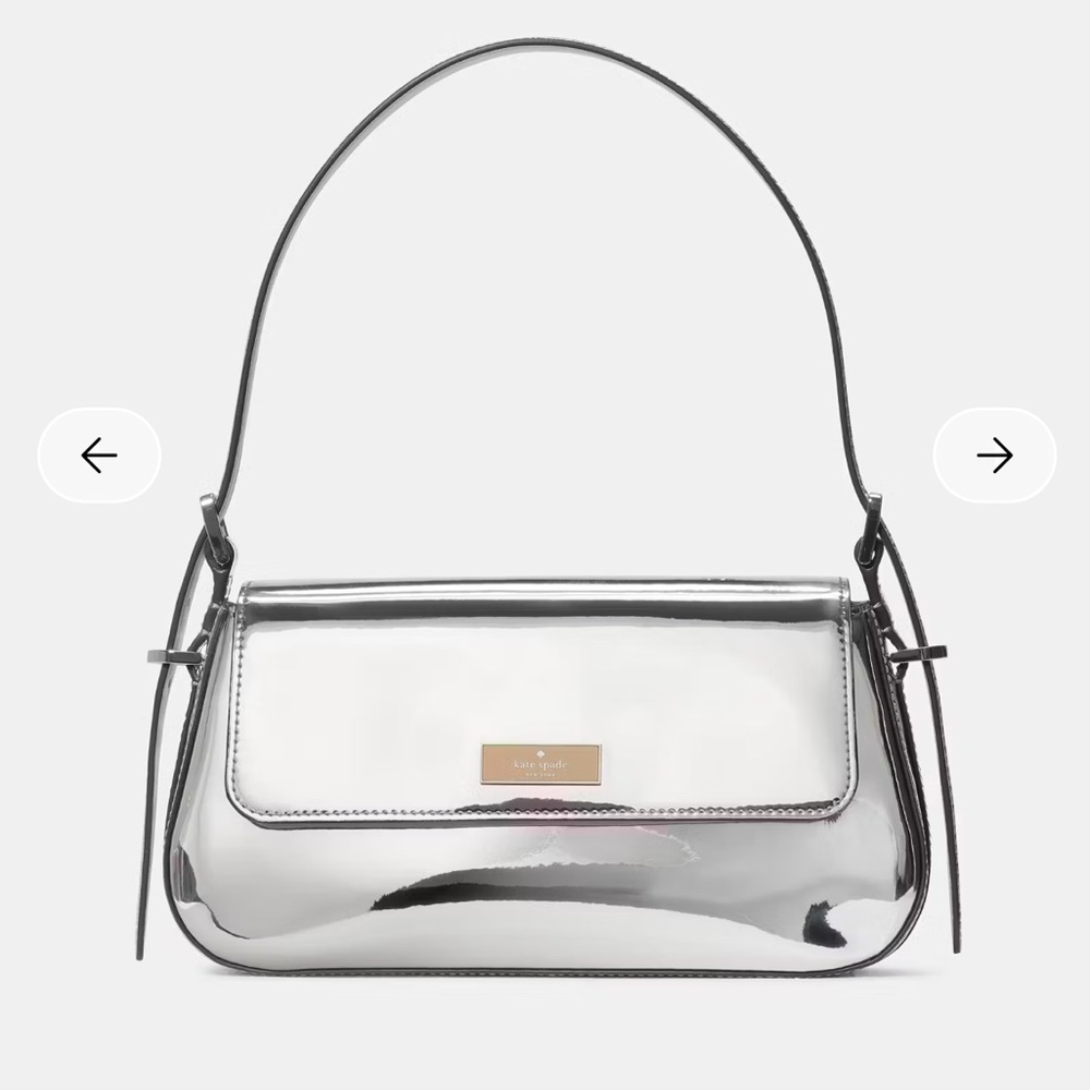 BRIDGET MIRROR
METALLIC SMALL FLAP
SHOULDER  Bag Silver Designer Shoulder Bag